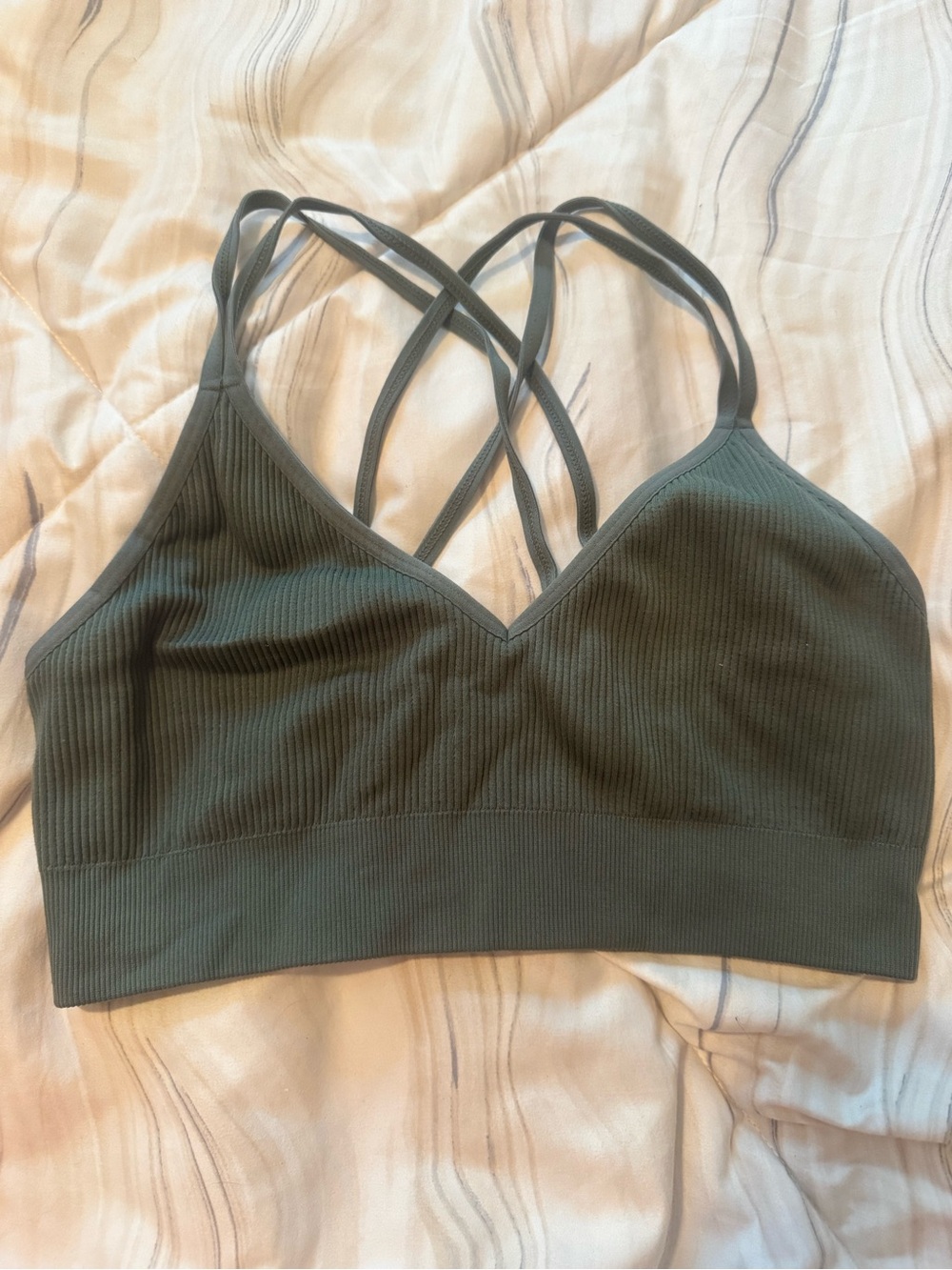 aerie Ribbed Strappy Bralette in Olive